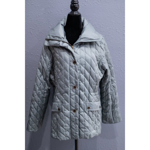 Eddie Bauer Premium Goose Down Gray Quilted Puffer Jacket, Size L - Picture 1 of 2